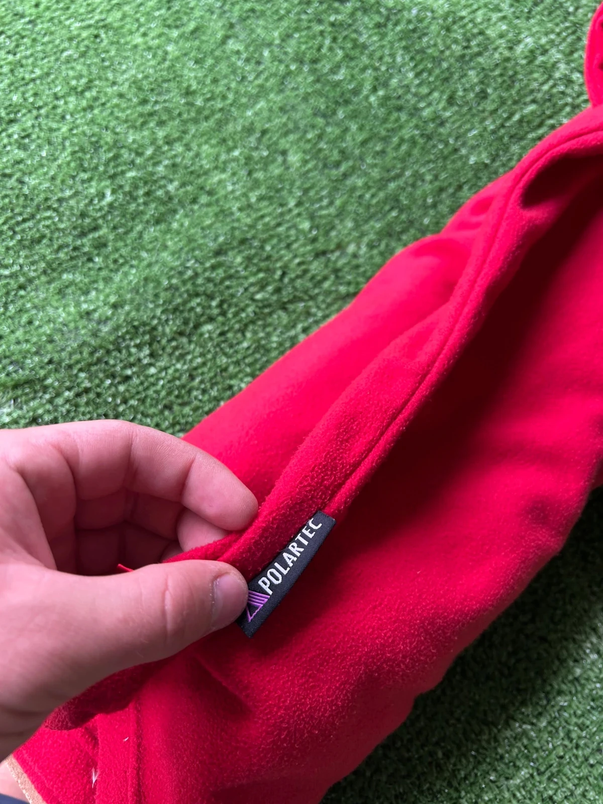 Red fleece pullover with quarter zip and half zip, Polartec, size L – photo 12